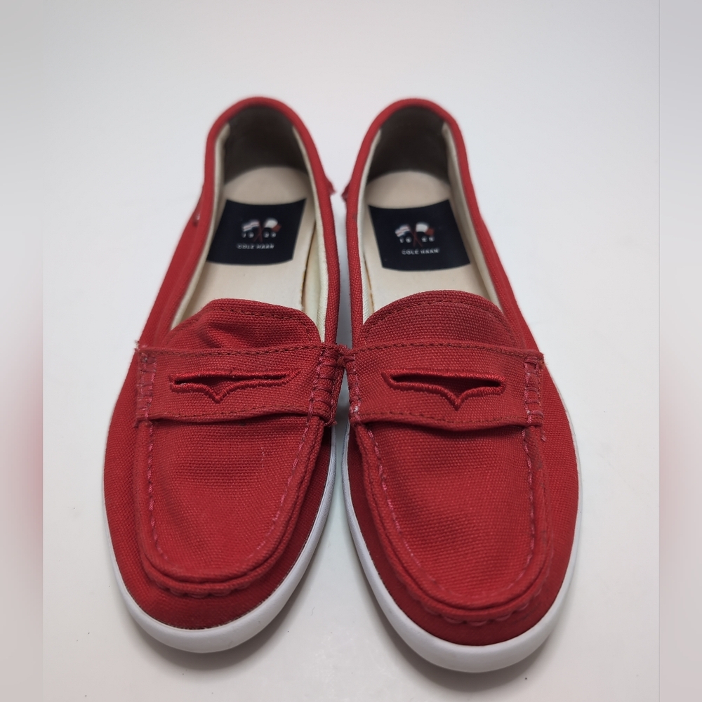 Cole Haan Penny Loafers Pinch Weekender Classic Red Canvas Womens Size 5